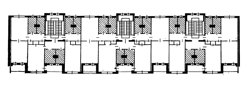 План крупноблочного жилого дома с унифицированными санитарно-кухонными узлами. 1954 г.