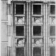 А.И. Гегелло. Эскиз фрагмента фасада к первому варианту проекта