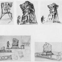 А.И. Гегелло. Эскизы надгробного памятника И. А. Фомину. 1937 г. Второй и третий листы