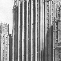 Фрагмент главного фасада здания на Смоленской площади. Модель