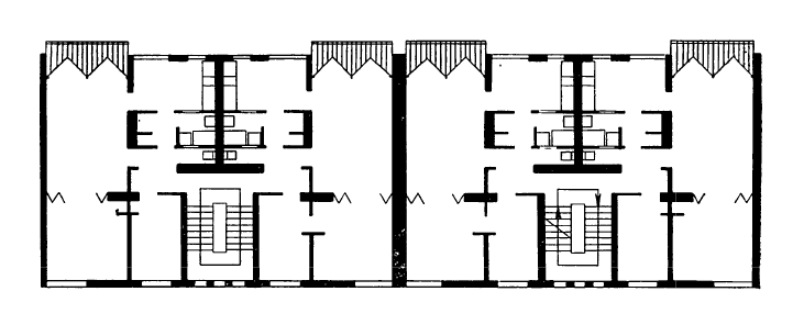 Любляна. Жилой 8- квартирный дом. 1959—1961 гг. Архит. М. Водичка. План типового этажа