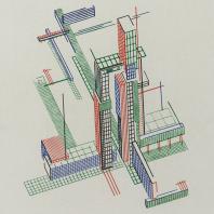 Яков Чернихов: 65. Показательная демонстрация конструктивно-пространственного сочетания сооружений с помощью цветного линеарного изображения.