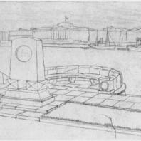Мемориальная доска-стела крейсера «Аврора». Эскизная перспектива стелы и набережной