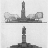 Памятник В.И. Ленину в Казани. Передний и задний фасады памятника с трибуной. Утвержденный проект