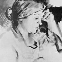 Н.А. Тырса. Женский портрет. Ламповая копоть, кисть. 1928 г. Москва, Третьяковская галерея