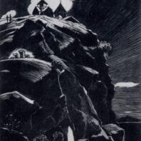 М.Г. Абегян. Скалы Бжии. Гравюра на линолеуме. 1959 г.