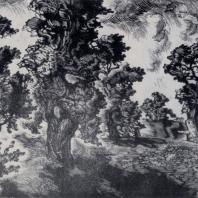 П.А. Упитис. Дубы. Из серии «Гауя». Гравюра на дереве. 1957 г.