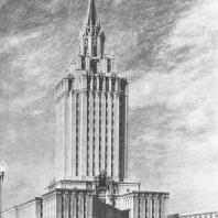 Перспективный вид здания гостиницы «Ленинградская» на Комсомольской площади. Эскиз